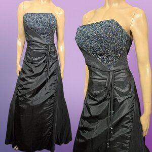 Y2K Goth Whimsigoth Party Prom Dress Size 6 Black Blue Beaded Formal Gown